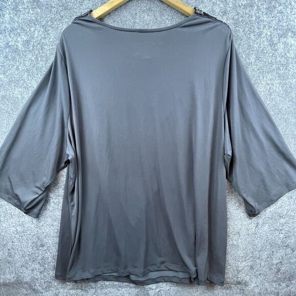 Maggie Barnes Blouse Womens 2X 22/24W Grey Sequin Flowy Drape Stretch Career - Picture 2 of 7